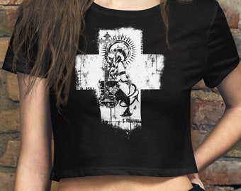 Women’s Guitar Graphic Crop Tee, Crust Punk Shirt, Music Crop Top, Street Wear, Heavy Metal Tee