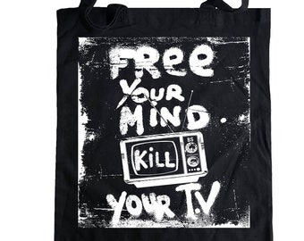 Protest Punk Tote Bag, Free Your Mind Patch, Fuck The System, Anti Establishment, Social Media