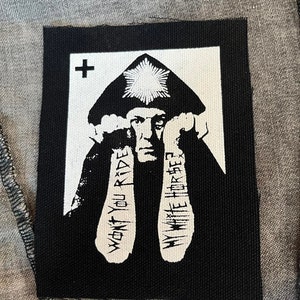 Alister Crowley Patch – &quot;Won’t You Ride My White Horse&quot; Satanic Occult Patch for Jackets & Battle Vests, Ozzy, Black Sabbath