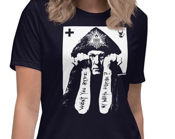 Aleister Crowley t Shirt, Electric Guitar,Satanic Shirt,Gothic Shirt,Occult Shirt, Ozzy, Heavy Metal Gift, Women's Relaxed T-Shirt