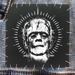 Spooky Frankenstein Patch for Halloween - Tattoo-Inspired Design, Punk Patch, Punk Accessories