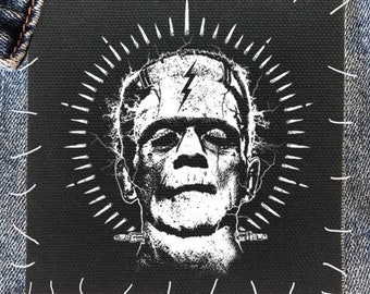 Spooky Frankenstein Patch for Halloween - Tattoo-Inspired Design, Punk Patch, Punk Accessories