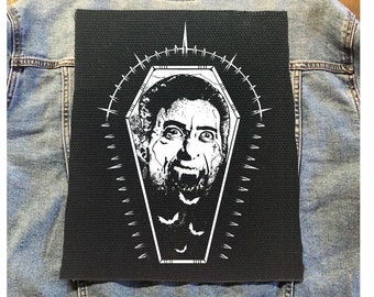 Dracula Back Patch: Vintage Coffin & Bats, Punk Goth Horror