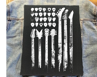 American Guitar-Style Flag back patch, Unleash Your Inner Rock Star"Electric guitar flag Patch, Large Back Patch, Sew On Patch