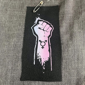 Trans Pride Fist Patch – Punk Activist Patch – Queer Resistance Symbol – Battle Vest Jacket Patch