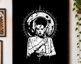 Gothic Moon Oracle Matte Vertical Poster | Occult Illustration, Monochrome Art