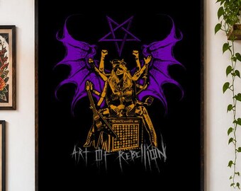 Demonic Musician Poster | Matte Vertical Poster, Purple Wings Pentagram