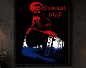 Fascist Pig Riot Police Matte Vertical Poster | Political Protest Art