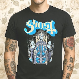 Ghost Band Throne T-Shirt – Heavy Metal Graphic Tee for Fans, Rock Concert Shirt, Gothic Band Merch, Unisex Ghost Tour Apparel