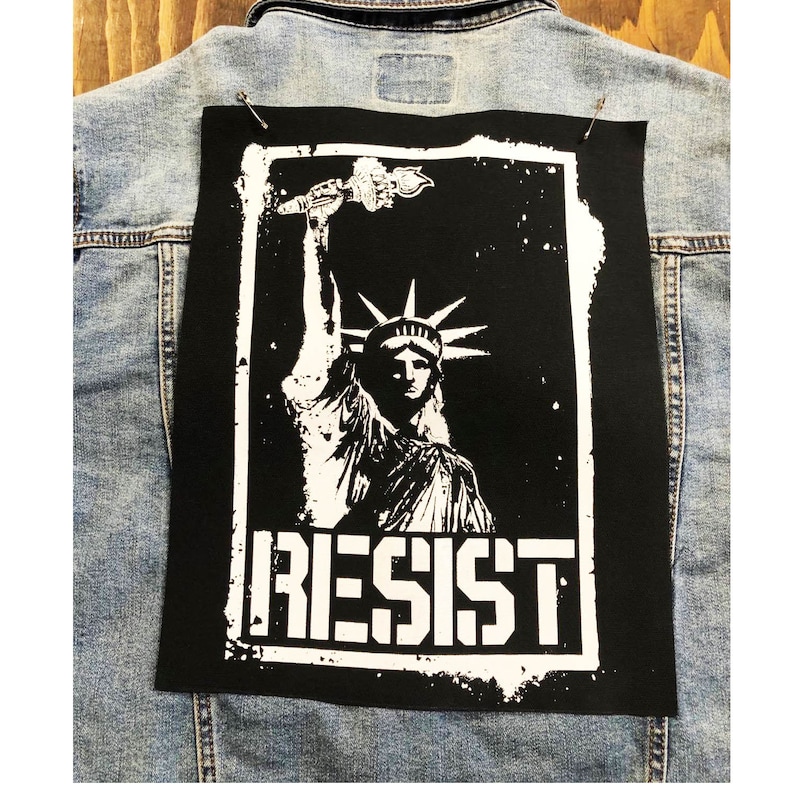 Large stencil-style patch featuring Liberty holding torch with RESIST below