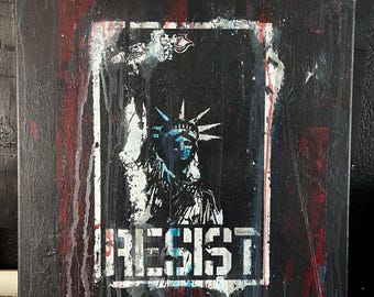 Statue of Liberty Punk Painting: Resist Stencil Art on Canvas