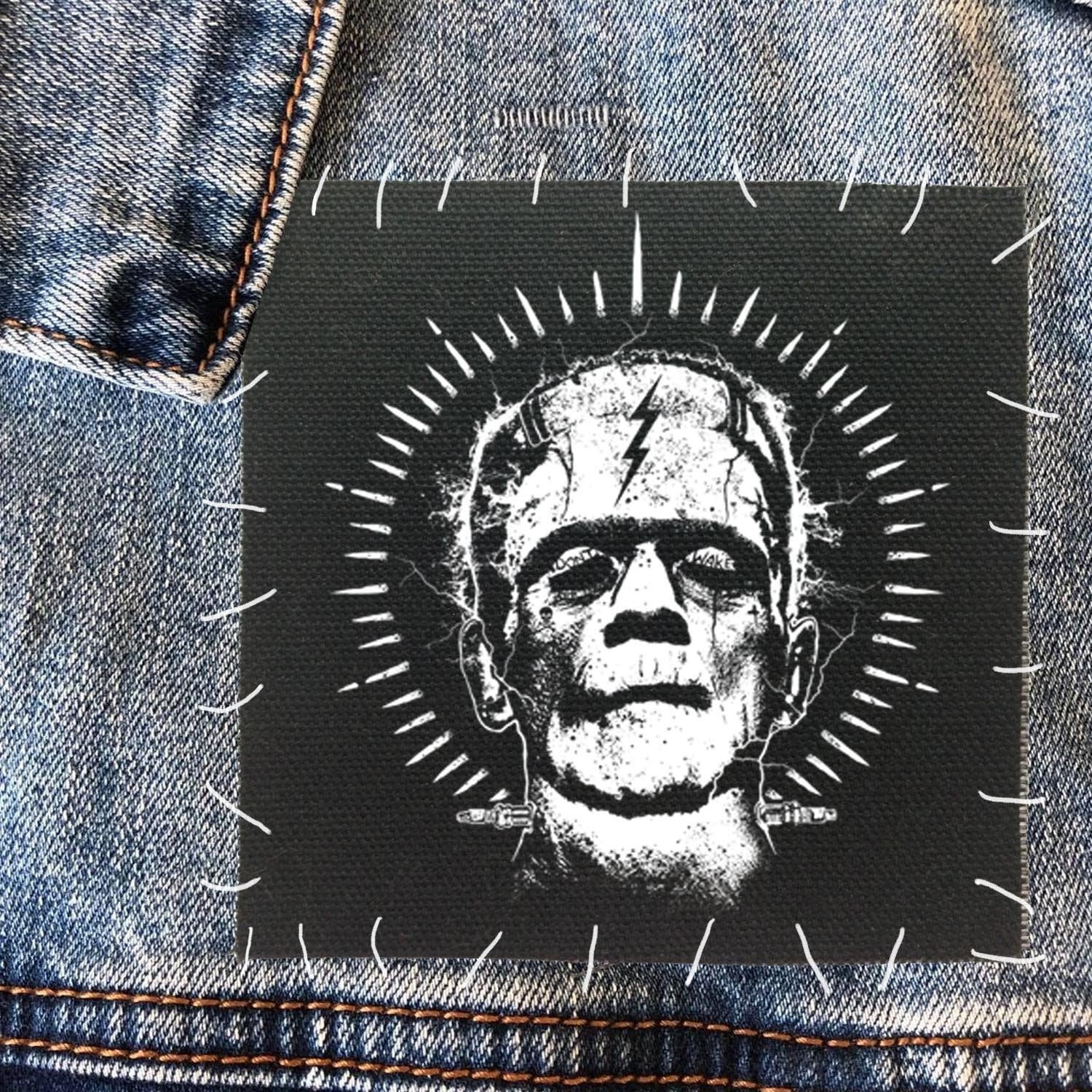 Spooky Frankenstein Patch for Halloween - Tattoo-Inspired Design, Punk Patch, Punk Accessories
