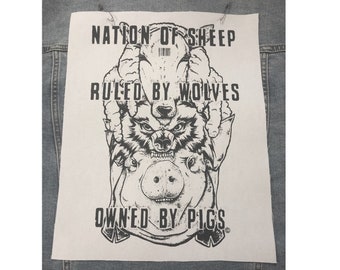 Nation Of Sheep, Capitalism Patch, Money Is Greed Patch, Anti Establishment Patch, Resist Large Patch, Guy Faux, Large Back Patch, Enough
