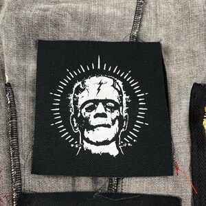 Lot de 6 écussons punk horreur : Dracula, Frankenstein, sorcière - Toile en coton imprimée à la main image 13