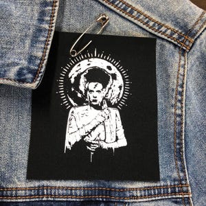 Bride of Frankenstein Patch – Small Gothic Punk Patch with Jumper Cables for Jackets, Vests, DIY Clothing