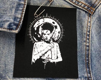 Bride of Frankenstein Patch – Small Gothic Punk Patch with Jumper Cables for Jackets, Vests, DIY Clothing