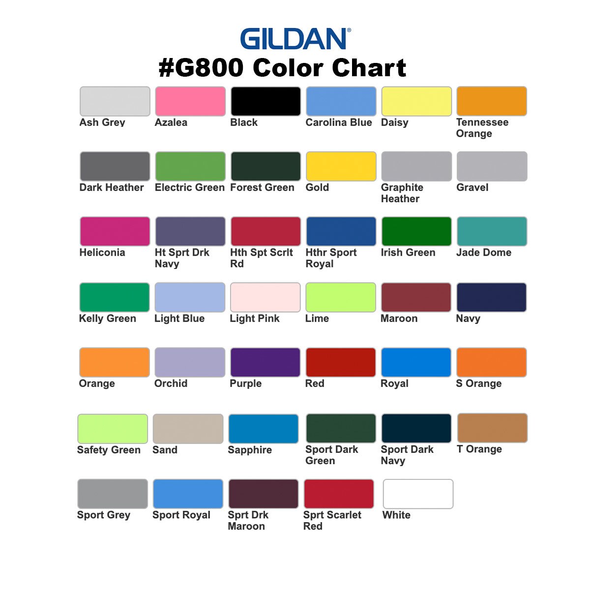 Gildan G800 Color Chart