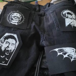 Lot de 6 écussons punk horreur : Dracula, Frankenstein, sorcière - Toile en coton imprimée à la main image 10