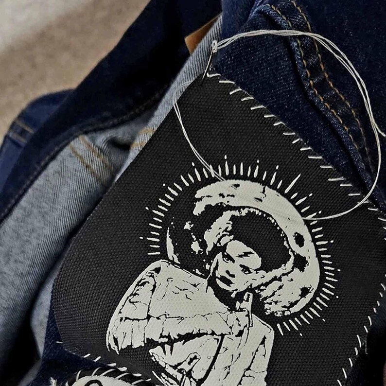 Lot de 6 écussons punk horreur : Dracula, Frankenstein, sorcière - Toile en coton imprimée à la main image 11