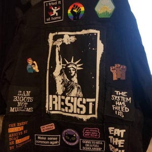 Punk back patch with Statue of Liberty and stencil text RESIST