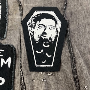 Lot de 6 écussons punk horreur : Dracula, Frankenstein, sorcière - Toile en coton imprimée à la main image 12