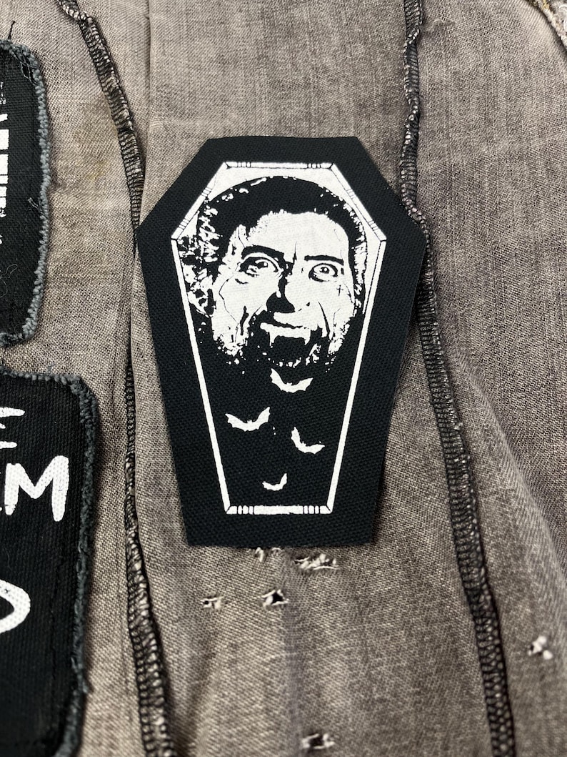Lot de 6 écussons punk horreur : Dracula, Frankenstein, sorcière - Toile en coton imprimée à la main image 12