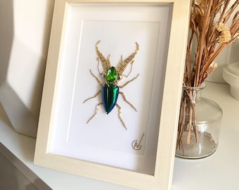 High-fashion insect embroidery in a frame