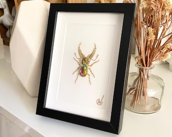 High-fashion insect embroidery in a frame
