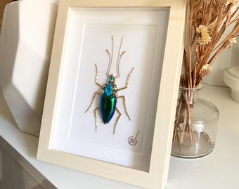 High-fashion insect embroidery in a frame