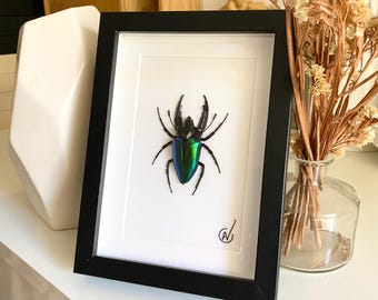 High-fashion insect embroidery in a frame