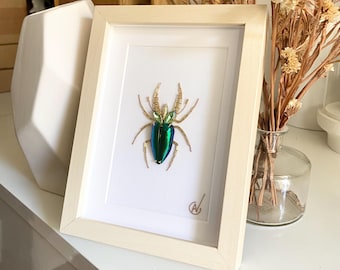 High-fashion insect embroidery in a frame