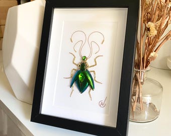 High-fashion insect embroidery in a frame