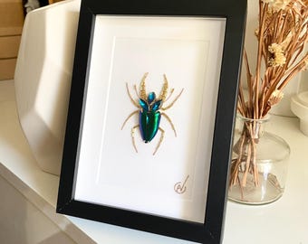 High-fashion insect embroidery in a frame