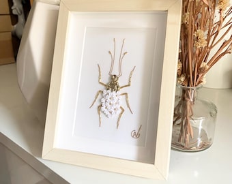 High-fashion insect embroidery in a frame