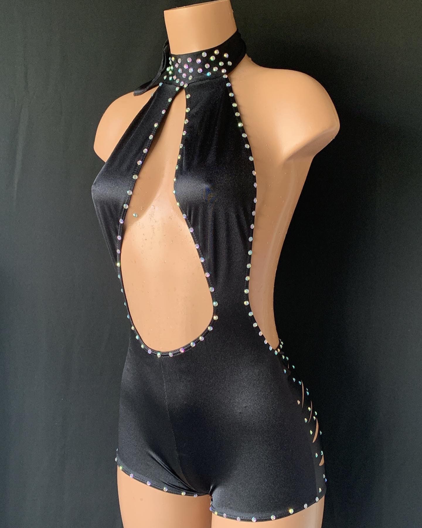 Slash high waist Shorts and Skimpy top Stripper Outfit Rhinestone  Embellished - ShopperBoard