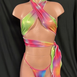 Swim, Handmade Stripper Exotic Dancer Outfit Bikini Dancewear Rave Rainbow  Snakeskin