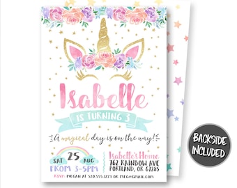 unicorn invitation etsy