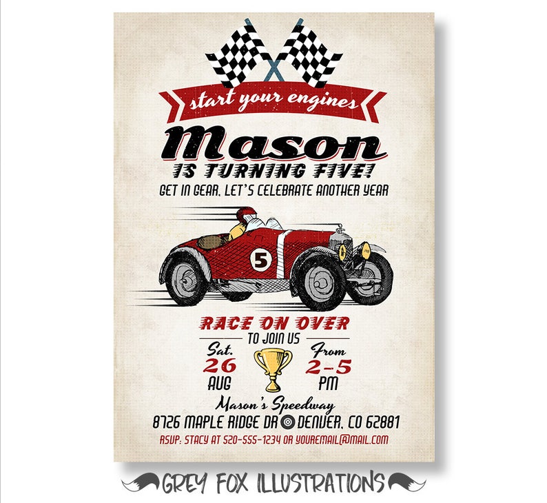Race Car Invitation Vintage Race Car Invitation Racing Etsy