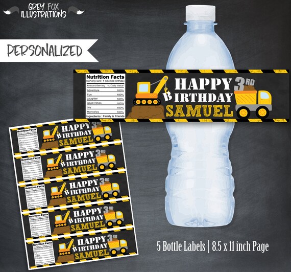Construction Bottle Labels, Construction Labels, Construction Favors, Dump Truck Bottle Labels, Yellow Truck, Printables, Personalized, DIY Il_570xn