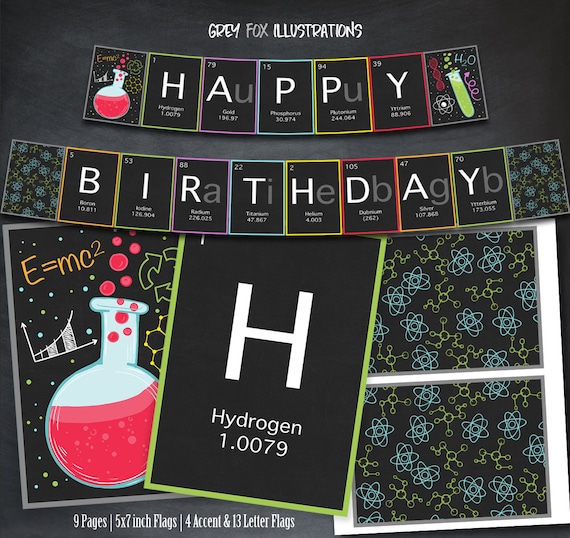 Science Banner, Science Happy Birthday Banner, Science Printables, Science Party, Science favors, Birthday Banner, birthday supplies, flags Il_570xn