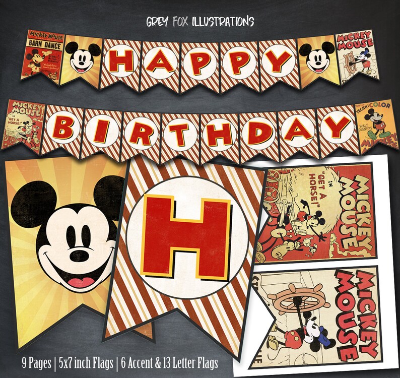 Mickey Mouse Banner Mickey Mouse Happy Birthday Banner Etsy