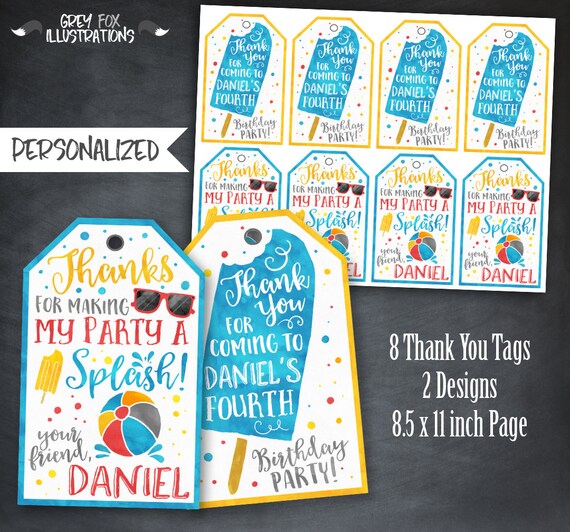 Pool Party Thank You Tags, Popsicle Tags, Pool Party, Pool Party Boy Tags, Pool Party Printable, Splash Tags, Digital, Personalized, Digital Il_570xn