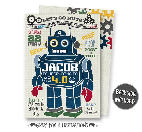robot invitation robot birthday invitations robot party robot birthday retro robot vintage personalized printables digital diy robot party invitations