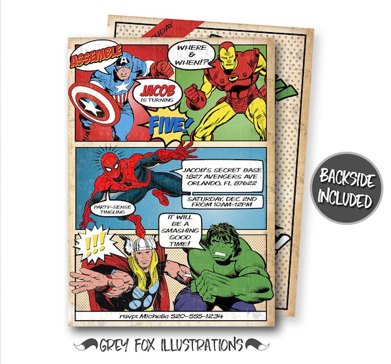 Comic Book Birthday Invitation, Avengers Invitation, Super Heroes Invitations, Personalized Invitation, Printables, Invites, Hulk, Thor Il_570xn