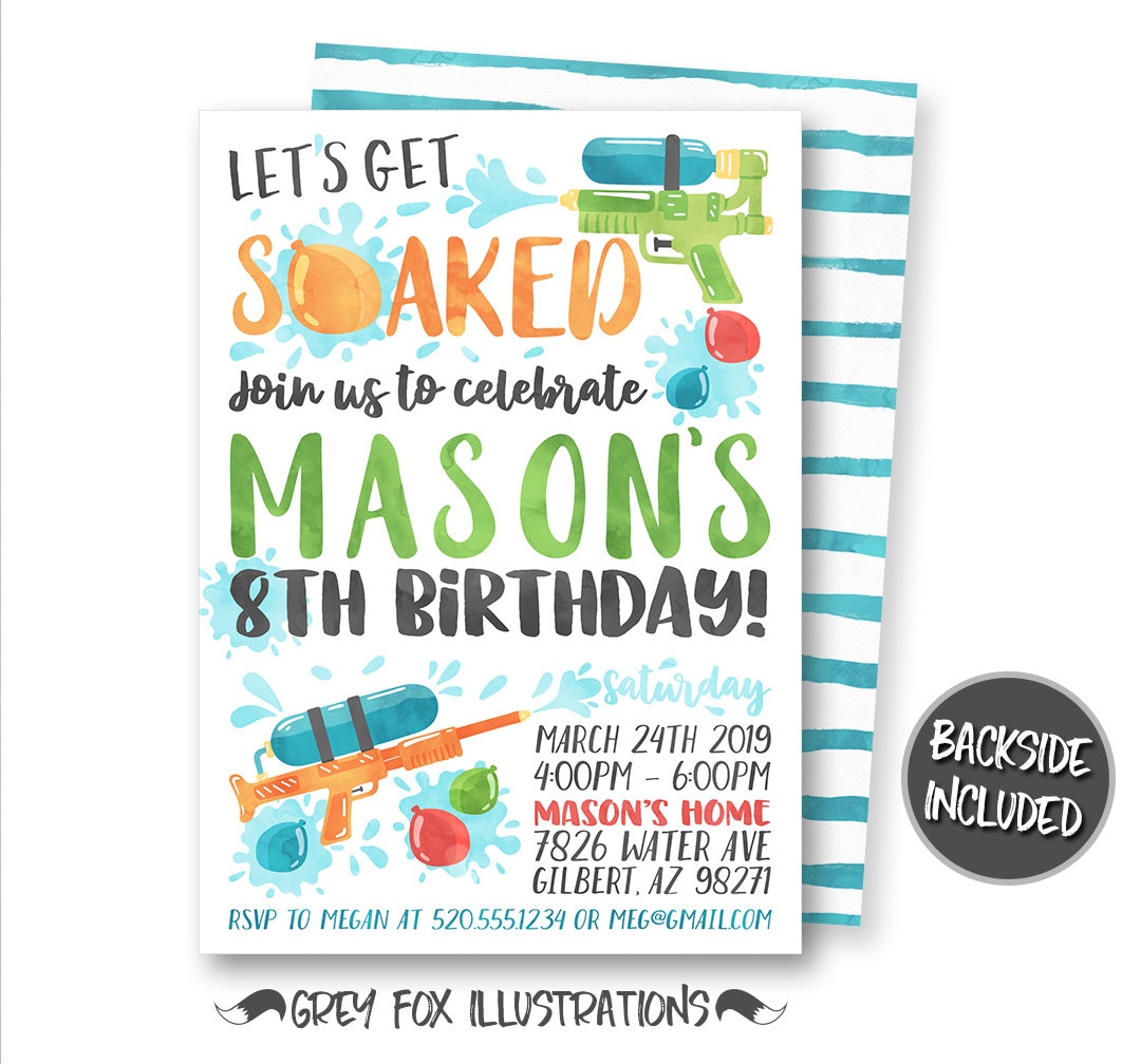 Water Gun Invitation Water Gun Party Invitation Pool Party Etsy