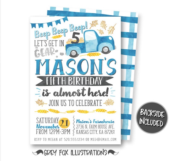 Blue Truck Invitation, Blue Truck Invitation, Blue Truck Party, Blue Truck Invitation, First Birthday Invitation, Printables, Digital, DIY Il_570xn