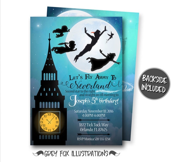 Peter Pan Invitation, Peter Pan Birthday Invitation, Peter Pan Party, Neverland Invitation, Peter Pan, Personalized, Printables, Digital Il_570xn