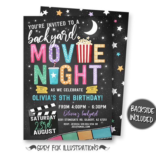 EDITABLE Backyard Movie Night Birthday Invitation Outdoor - Etsy
