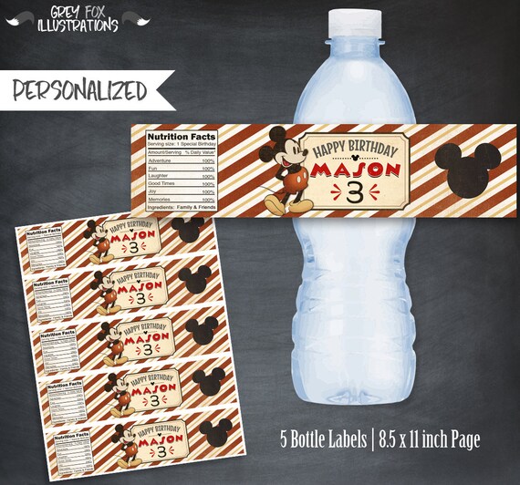 Mickey Bottle Labels, Vintage Mickey Labels, Mickey Mouse Labels, Mickey Favors, Mickey Party, Personalized, Juice Labels, Digital, DIY Il_570xn