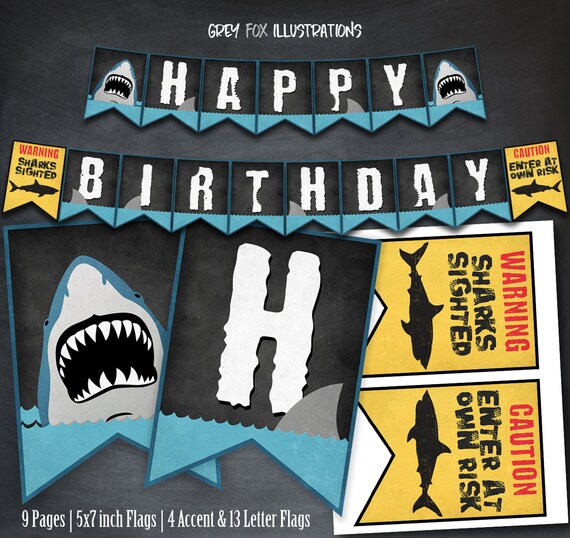 Shark Banner Shark Happy Birthday Banner Shark Printables Shark